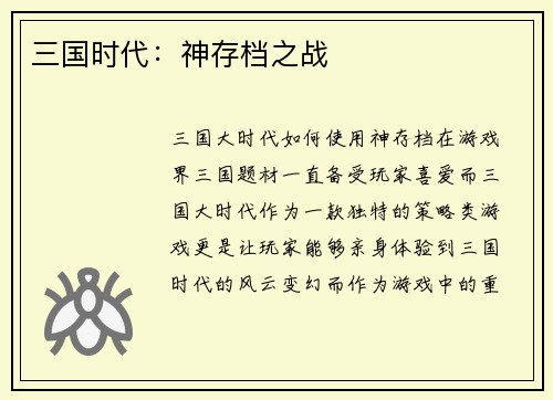 三国时代：神存档之战